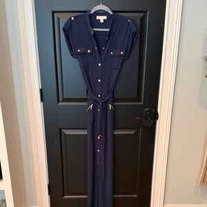 MICHAEL Michael Kors Navy Maxi Shirt Dress with Gold Buttons